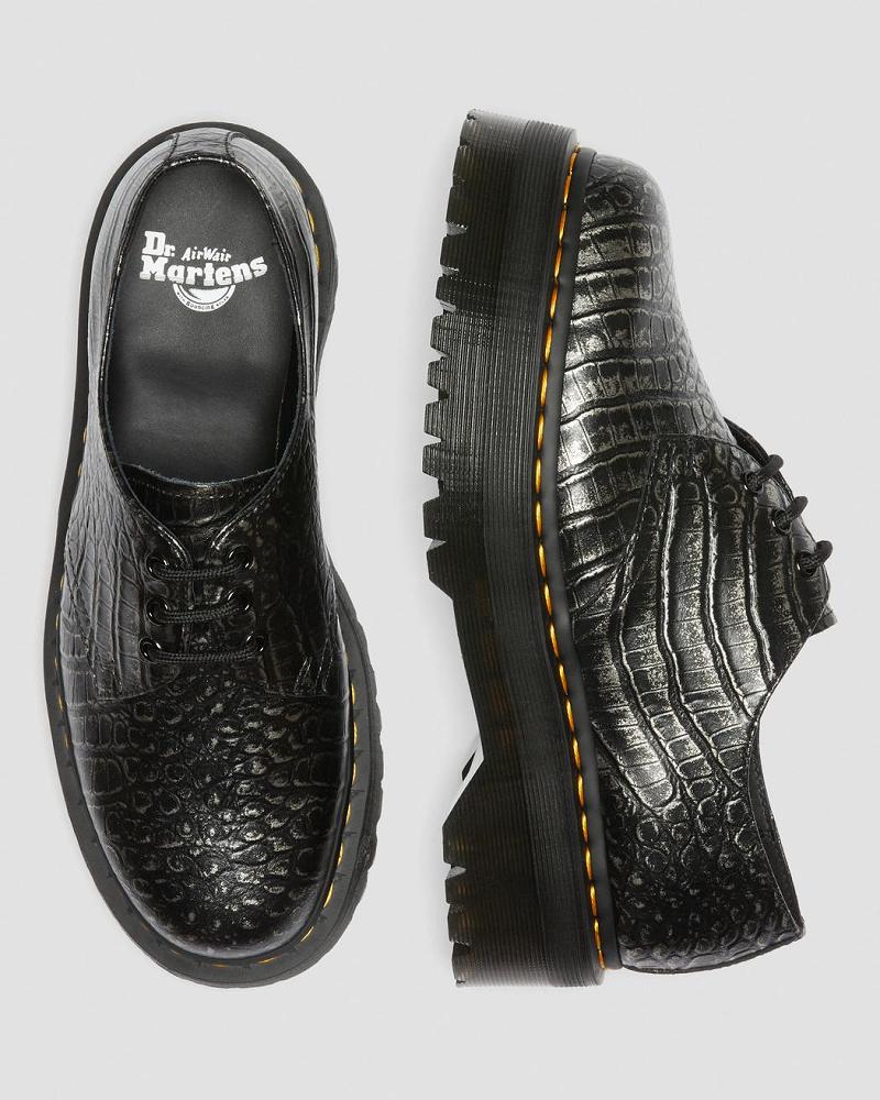 Men's Dr Martens 1461 Croc Emboss Leather Platform Shoes Black | AU 619KOR